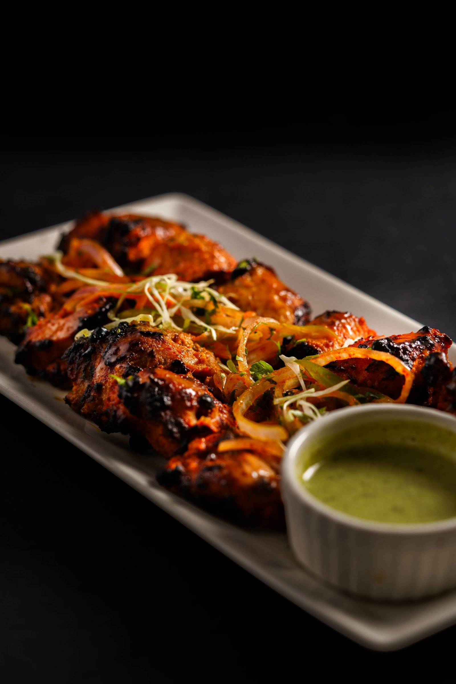 Grilled BBQ chicken with mint chutney